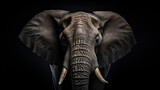 Elephant on black background, in the style of contemporary realism portrait.