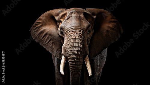 Elephant on black background, in the style of contemporary realism portrait. © Andriy