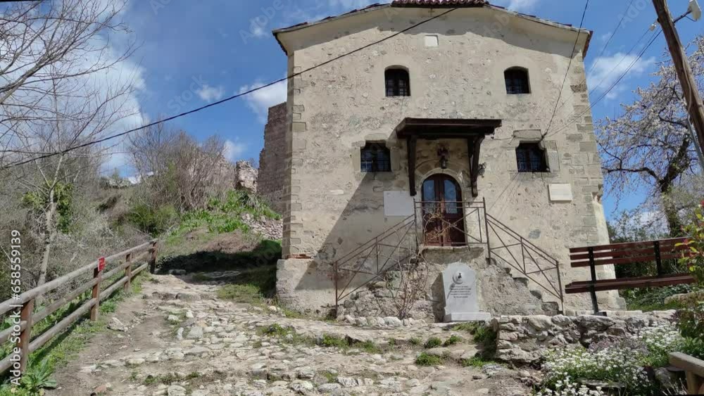 Typical street and old houses in historical town of Melnik, Blagoevgrad region, Bulgaria