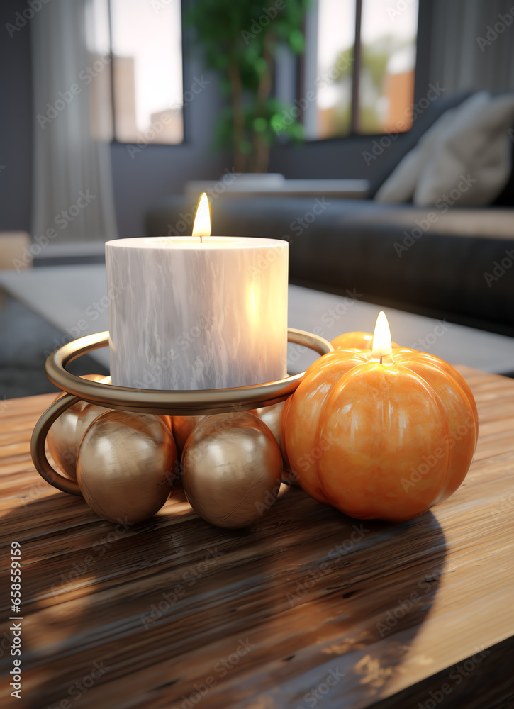 A white candle on a rustic wooden table A white candle on a rustic wooden table