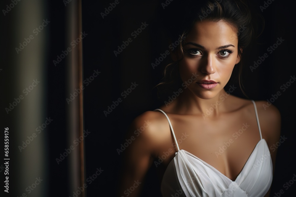 Naklejka premium A portrait of a stunning young woman in her wedding gown