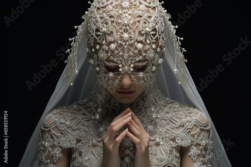 A radiant bride adorned in a wedding dress