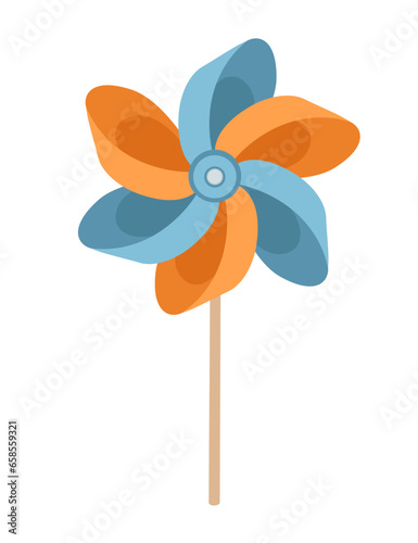 Colorful pinwheel simple hand toy with wind fan vector illustration isolated on white backgorund