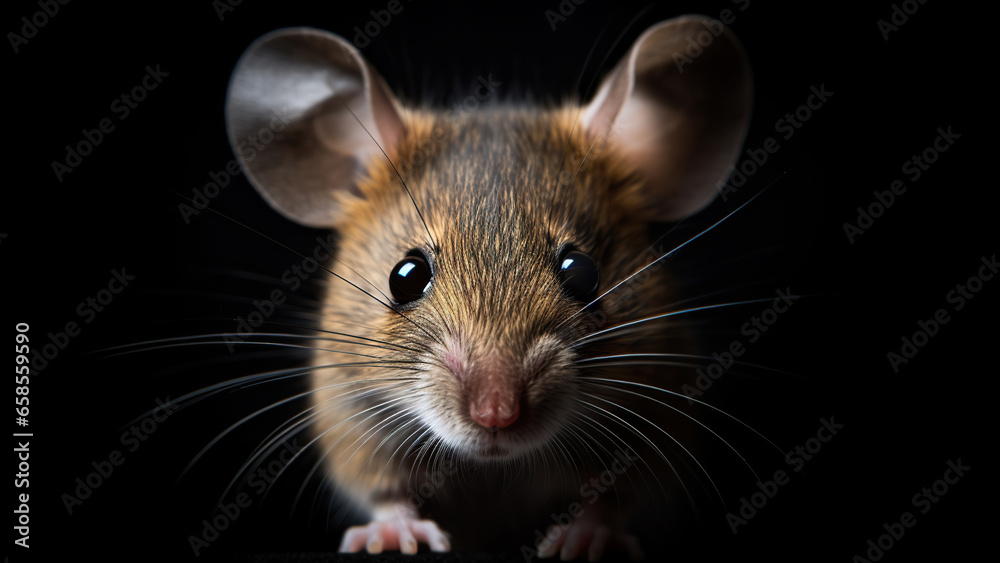 Mouse on black background, in the style of contemporary realist portrait. Mouse on black background, in the style of contemporary realist portrait.