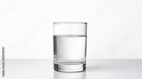 A clear glass of water on a pristine white surface