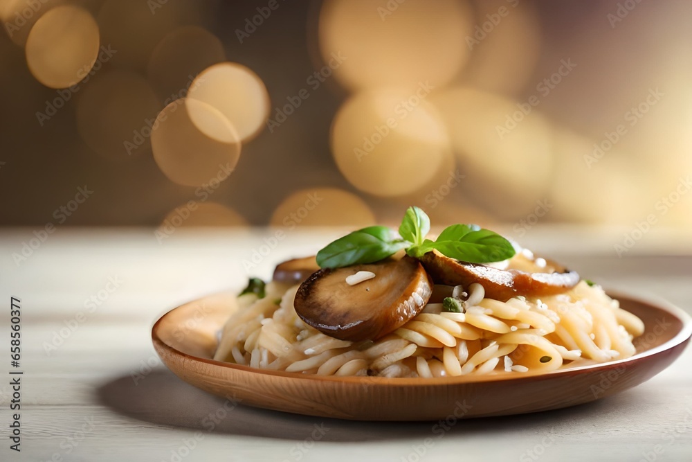 Take a closer look at a photo of Mushroom Risotto. The photo was taken in a bright room with a special setup.. AI Generated Take a closer look at a photo of Mushroom Risotto. The photo was taken in a bright room with a special setup.. AI Generated