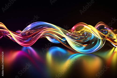 Wallpaper, vivid beautiful rainbow glowing waves and lines. Abstract background. Ai generated. © Khorzhevska