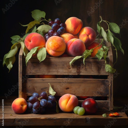 crate of peaches  AI Generated