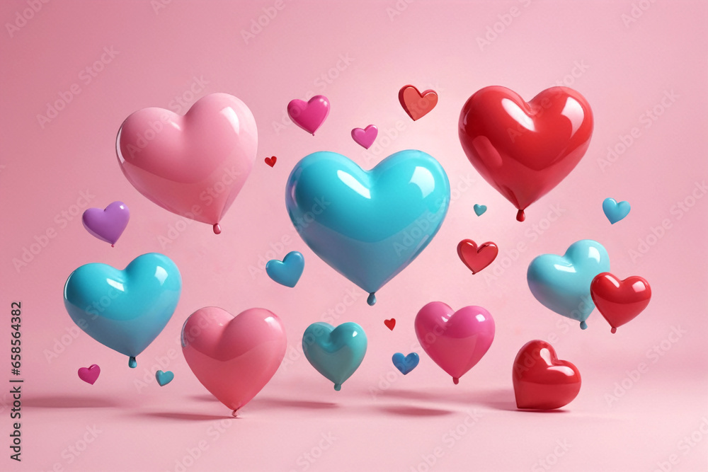heart shaped balloons in the pink background