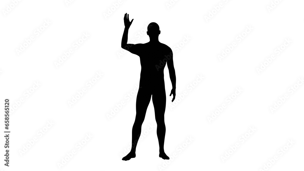 Silhouette of a beautiful young athletic man gesturing, transparent background. 3d illustration (rendering).