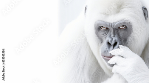 A serene portrait of an albino gorilla against a clean white background photo