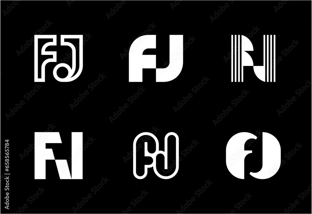 Set of letter FJ logos. Abstract logos collection with letters. Geometrical abstract logos Set of letter FJ logos. Abstract logos collection with letters. Geometrical abstract logos