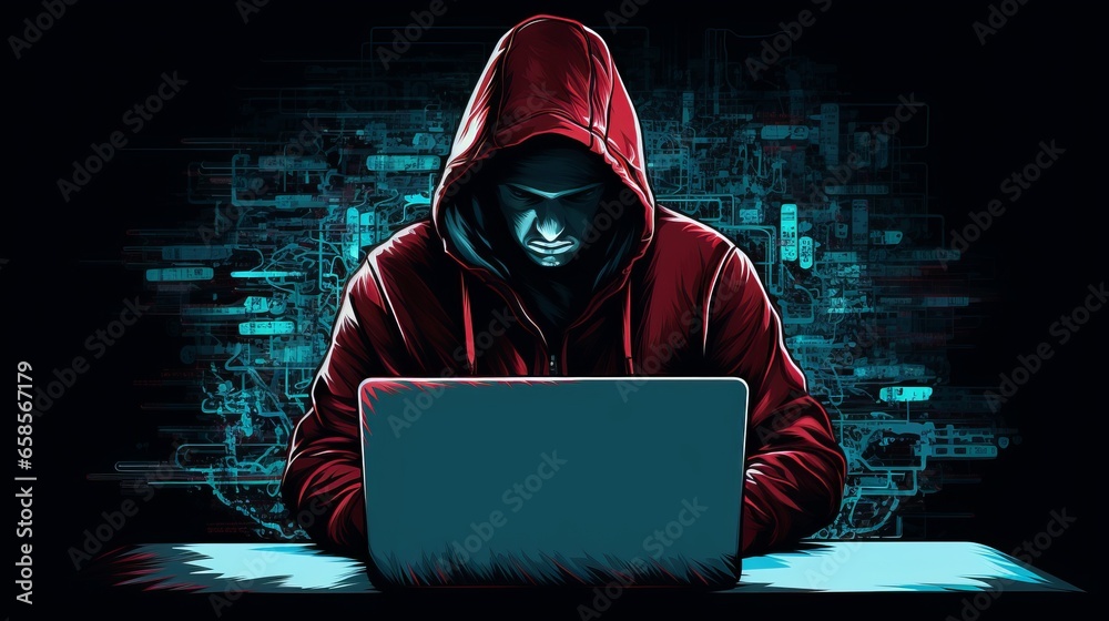 hacker on laptop with hoodie cyber crime hacker on laptop with hoodie cyber crime