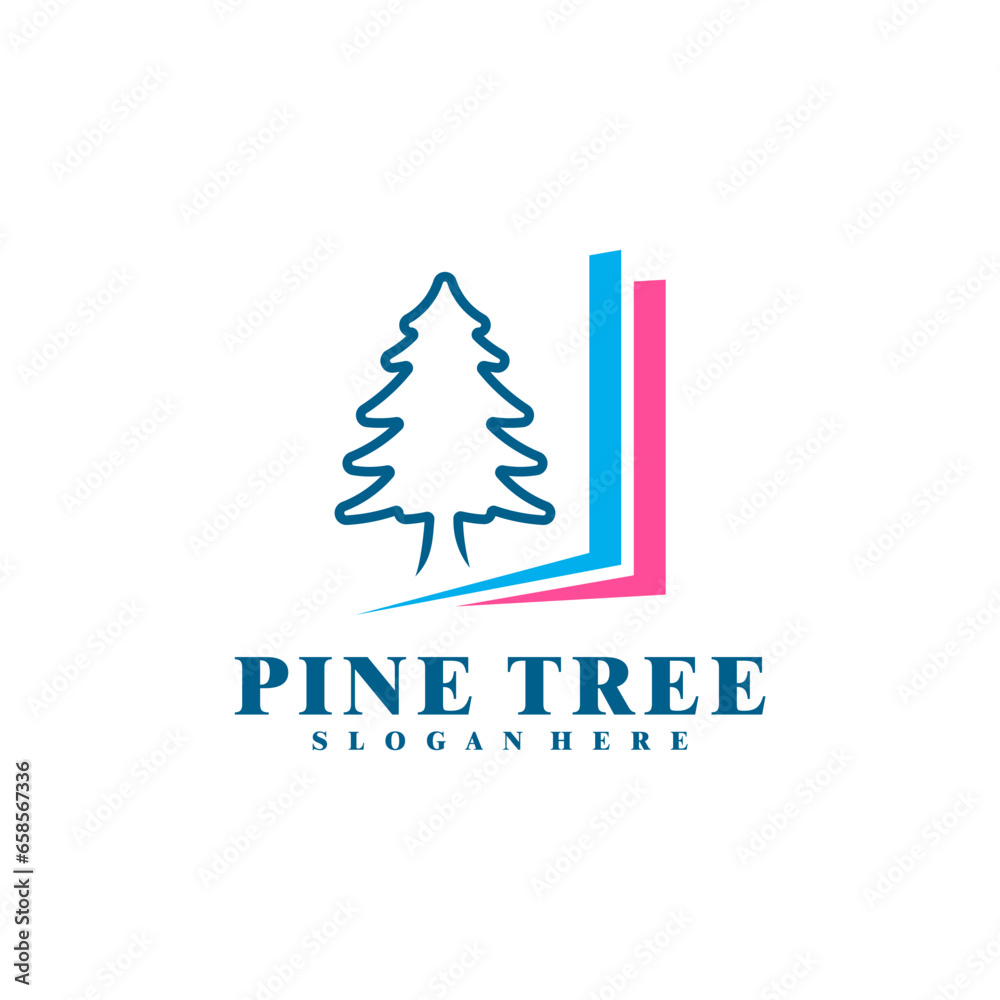 Pine Tree with Book logo design vector. Creative Pine Tree logo concepts template