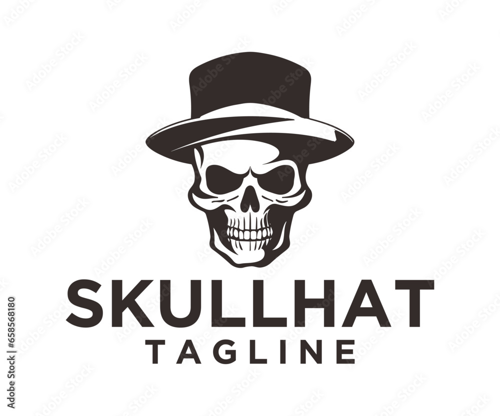 Skull cowboy drawing in a vintage retro logo design illustration