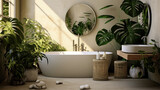 Luxurious tropical monstera half white style bathroom design idea with plants