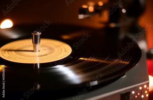 Vinyl record player closeup. Audio equipment. Generate Ai