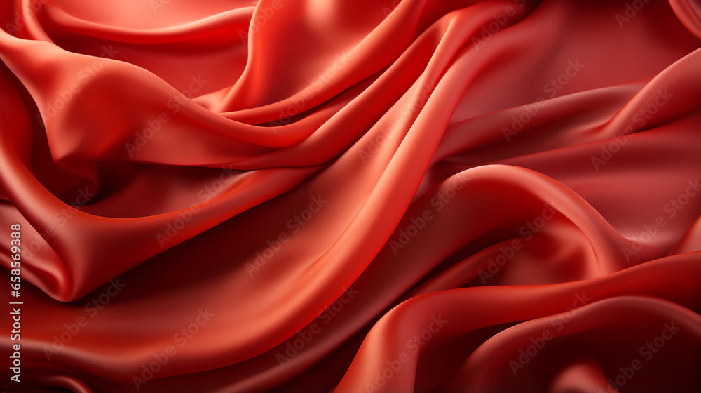 Obraz premium Red silk satin background. Beautiful soft wavy folds on smooth shiny fabric. Anniversary, Christmas, wedding, valentine, event, celebration concept. Red luxury background with copy space for design