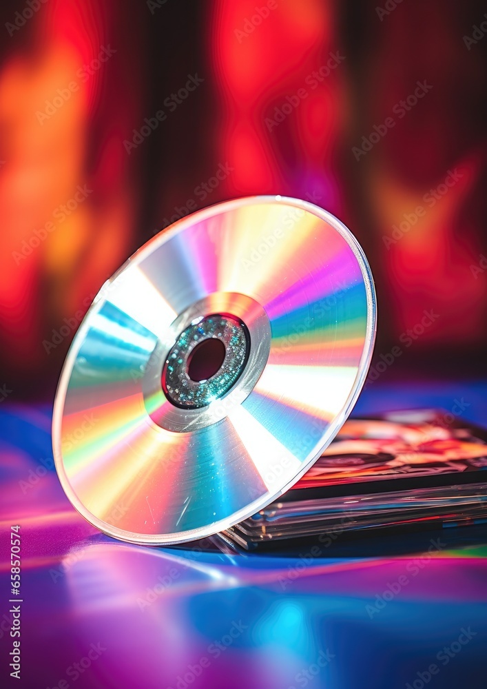 Gray CD on a colored background. Compact disc. Generative AI. Gray CD on a colored background. Compact disc. Generative AI.