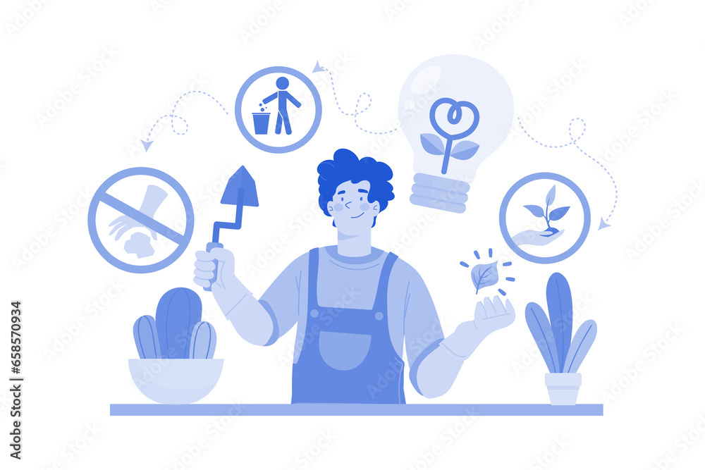 Green Thinking Illustration concept on white background Green Thinking Illustration concept on white background