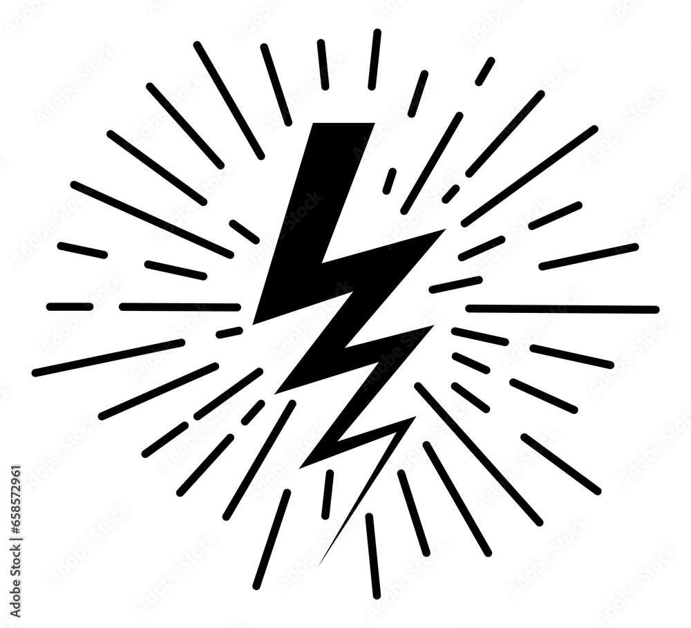 Comic lightning effect. Flash sign with radial line pattern Comic lightning effect. Flash sign with radial line pattern