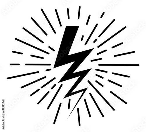 Comic lightning effect. Flash sign with radial line pattern