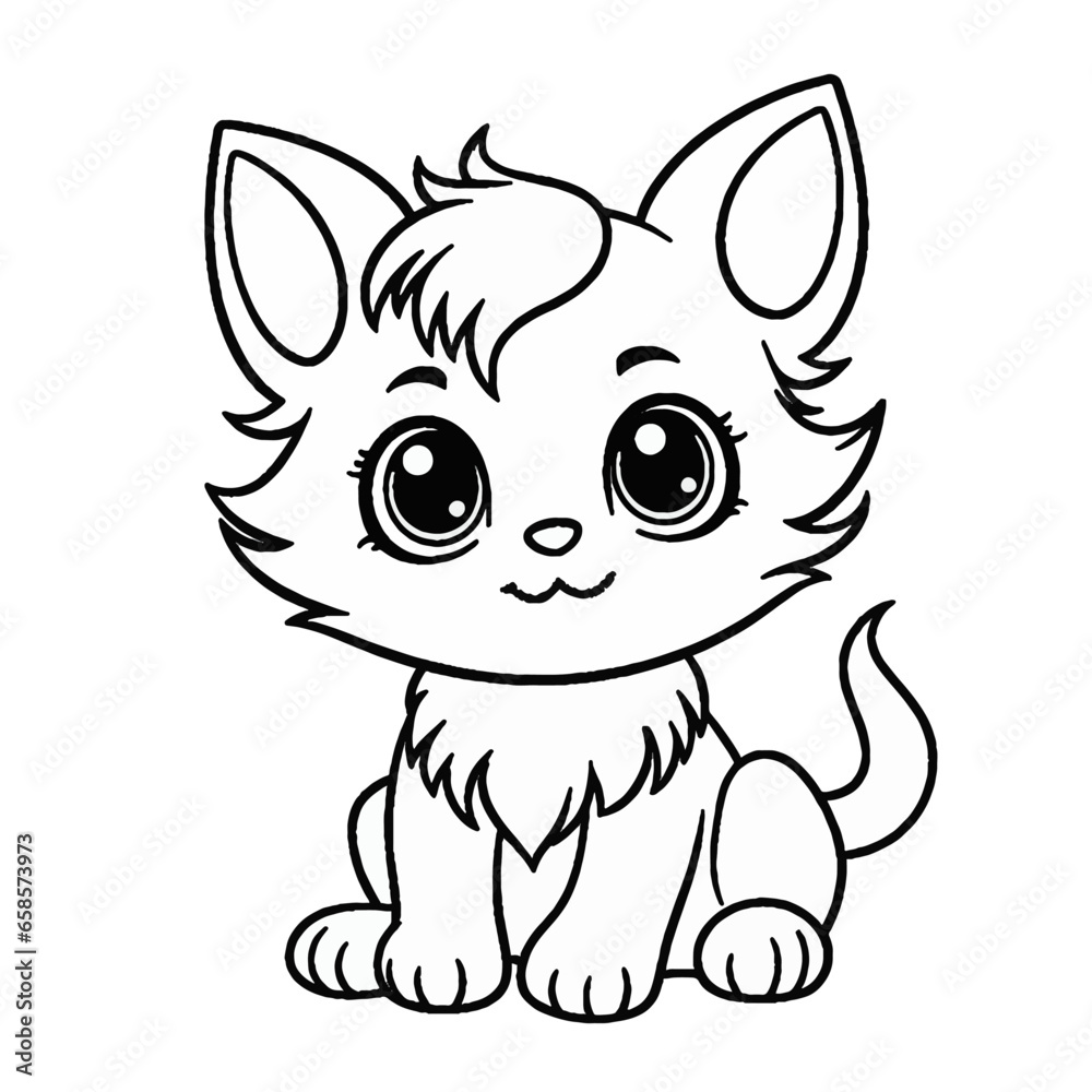 Cat black and white vector illustration for coloring book