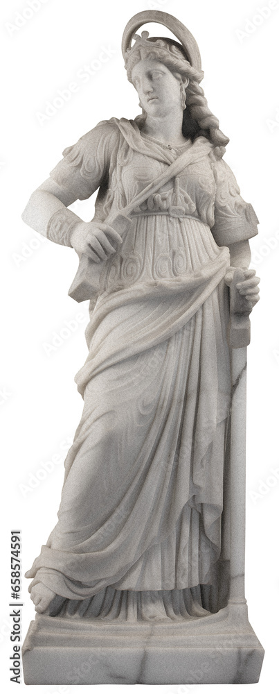 A full-length Greek statue of a female goddess on a transparent background, with a grainy texture, vintage illustration - obrazy, fototapety, plakaty 