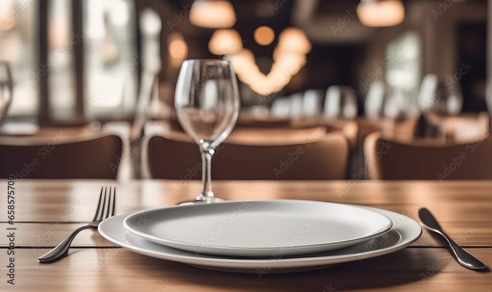 Empty plate in restaurant, versatile product mockup Empty plate in restaurant, versatile product mockup