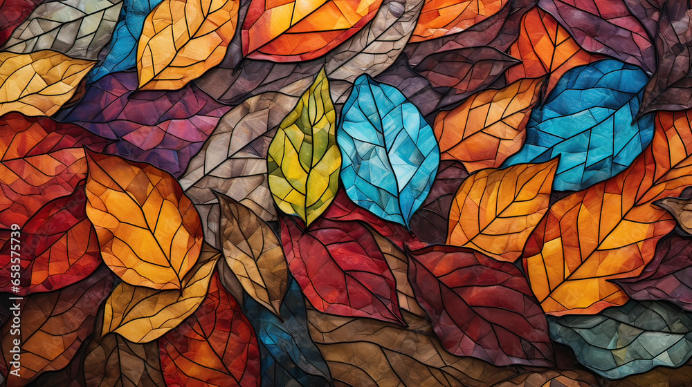 Layered autumn leaves creating a mosaic of colors. AI generative Layered autumn leaves creating a mosaic of colors. AI generative