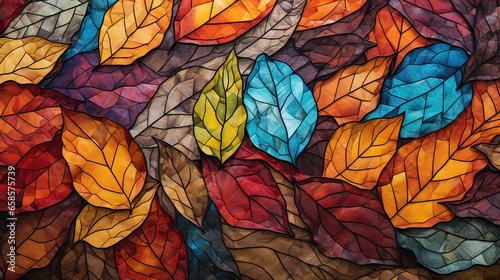 Layered autumn leaves creating a mosaic of colors. AI generative