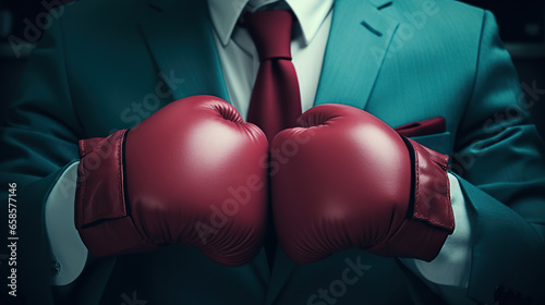 businessman wearing boxing gloves © iwaart