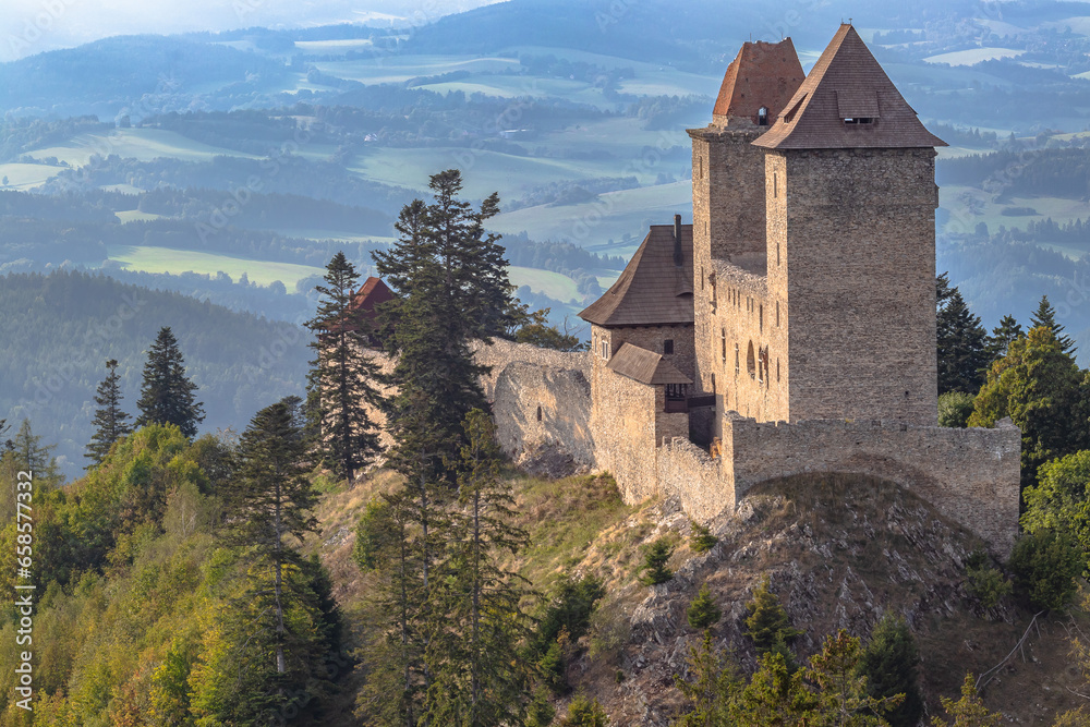 Kašperk Castle, built by Charles IV in the beautiful Šumava surroundings.