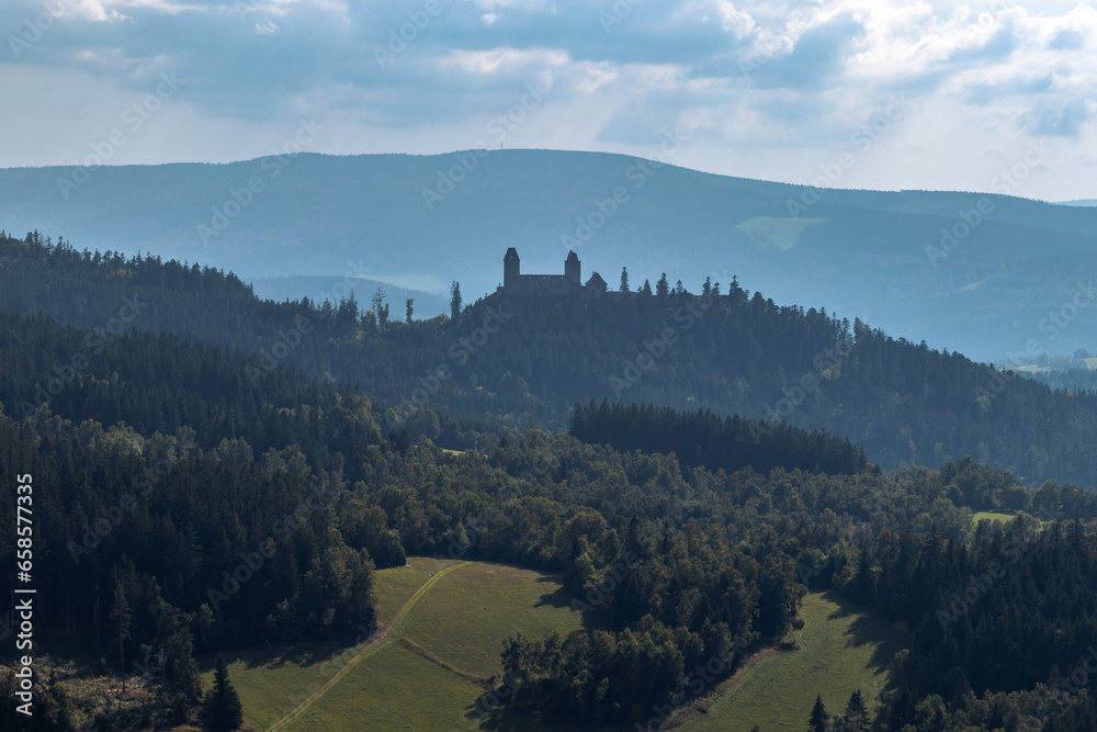 Fototapeta premium Kašperk Castle, built by Charles IV in the beautiful Šumava surroundings.