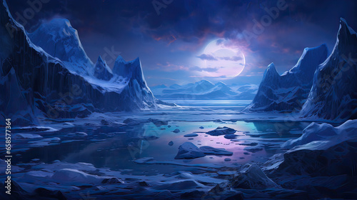 Majestic glacier against a polar night sky. AI generative © SK
