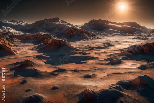 ﻿The ice at the North and South poles of Mars looks very beautiful when it glimmers in the sunlight.. AI Generated