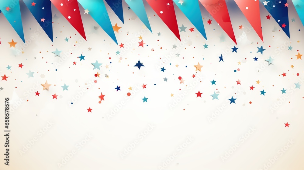 Obraz premium Paper-style decorative party flag background with confetti white background