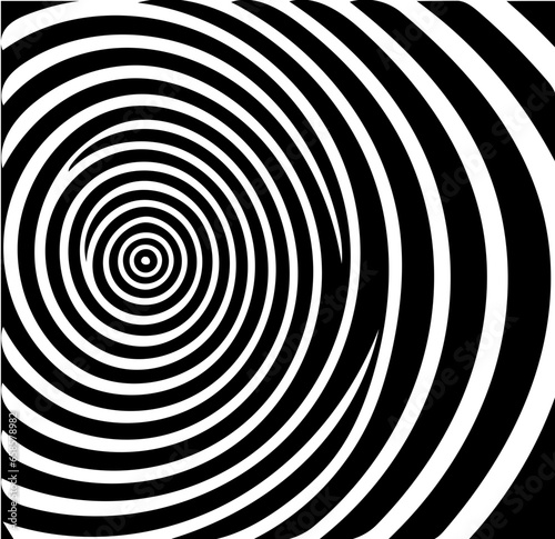 Black and white illustration of psychic waves, spiral pattern, zebra lines, illusion art