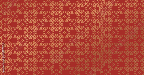 Golden chinese pattern on red pattern. Decorative chinese wallpaper. Chinese traditional oriental ornament background, red golden clouds pattern.