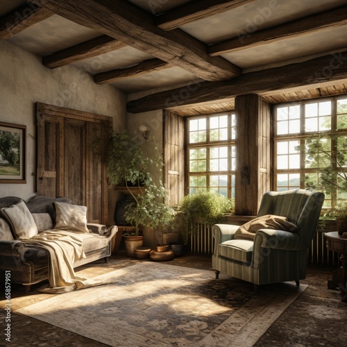 farmhouse style interior design, nature-inspired tones and textures