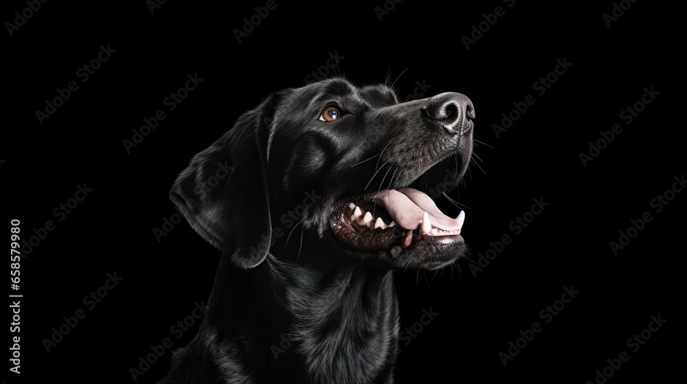 Black dog licking his lips