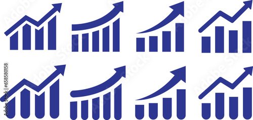 set of blue arrows growing up business icons, Graph icons in trendy flat style isolated on transparent background. Chart bar symbol collection for your web site design, logo, app.