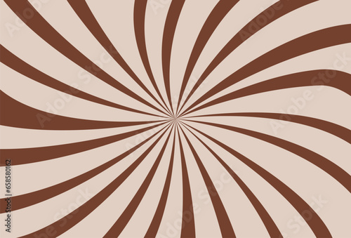 Retro brown background with curved, rays or stripes in the center. Rotating, spiral stripes. Sunburst or sun burst retro background. Sunburst background with brown ray