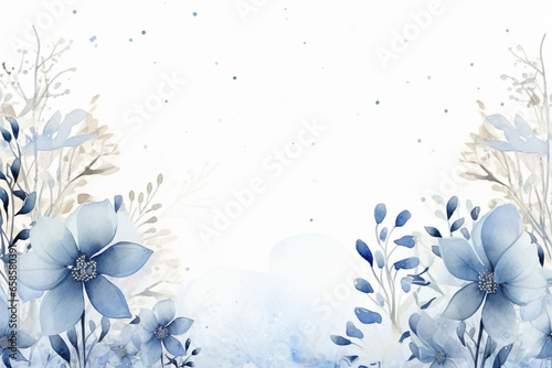 Blue floral, Winter background design with watercolor brush texture