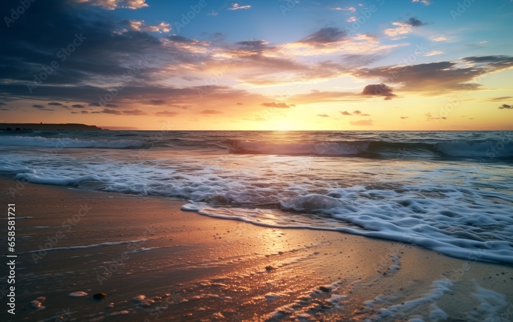 Obraz premium beautiful sunset over the ocean and beach