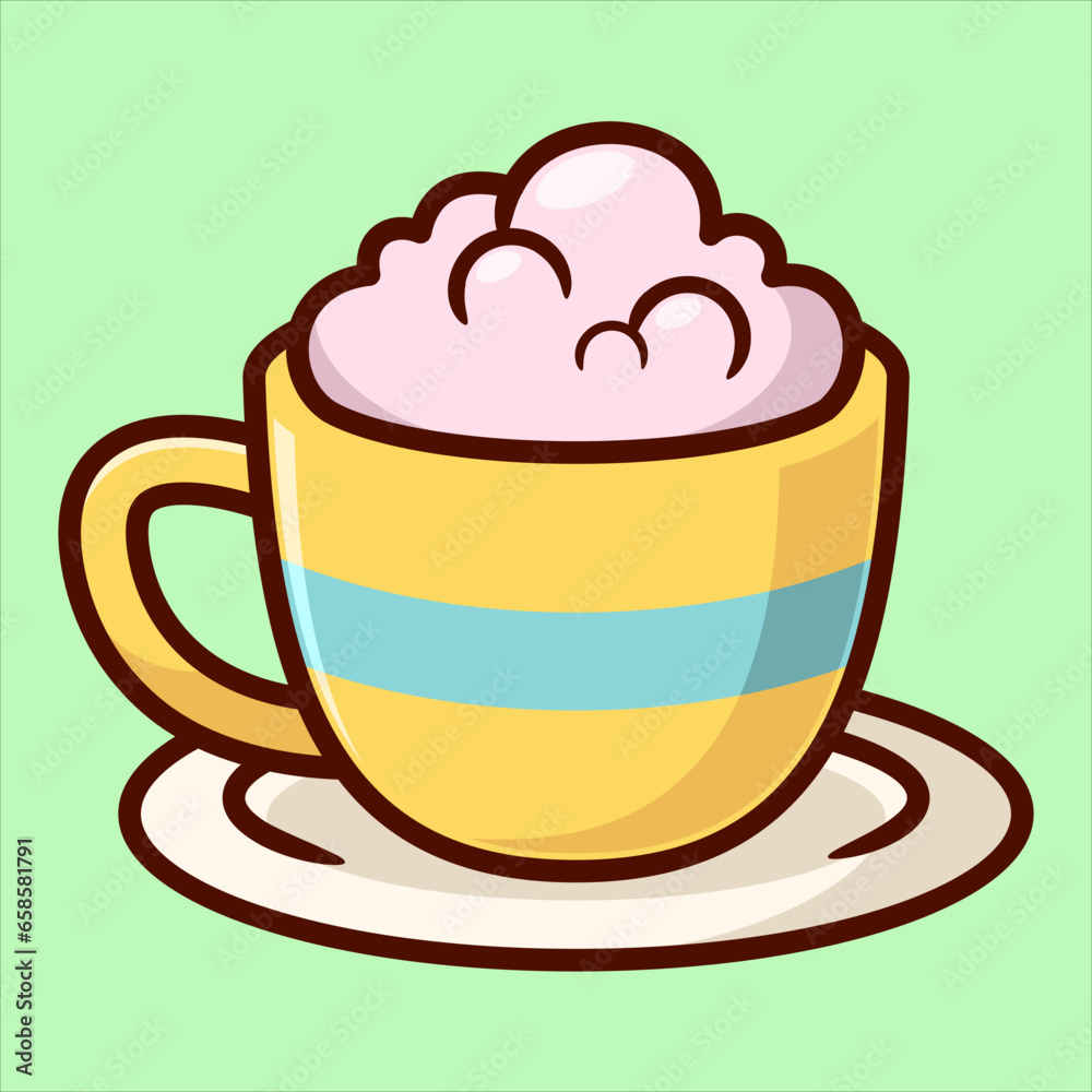 Vector illustration of Coffee with Foam in a cup in Cartoon Style. Vector illustration of Coffee with Foam in a cup in Cartoon Style.
