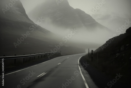 The majestic beauty of Glencoe Valley in the Scottish Highlands. Towering mountains, rugged cliffs, and serene lochs create a dramatic and awe-inspiring landscape. The mist-covered peaks, the vibrant