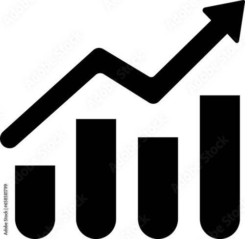 Single black arrow growing up business icon, Graph icon in trendy flat style isolated on transparent background. Chart bar symbol for your web site design, logo, app.