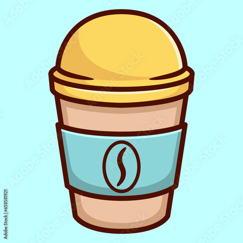 Vector Illustration of Coffee in Paper Cup in Cartoon Flat Style.