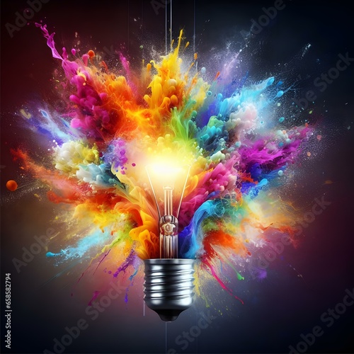 Eureka Moments: A Symphony of Creative Brilliance Explodes from a Vibrant Light Bulb, Illuminating the Path to Fresh Ideas and Artistic Innovation